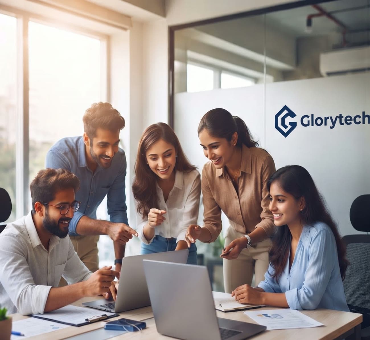Software team collaborating on a custom ERP and CRM project