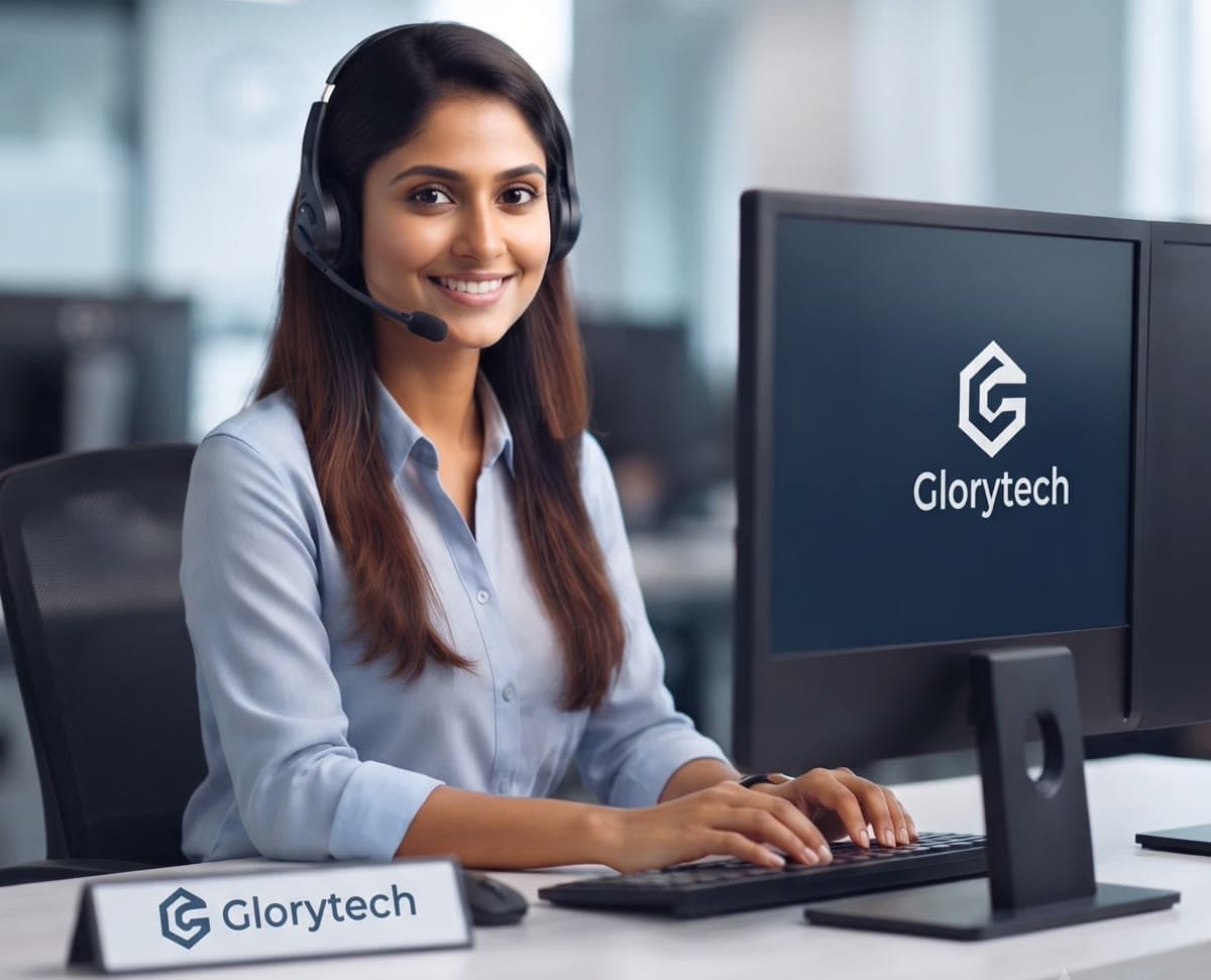 Friendly support executive with a headset ready to help